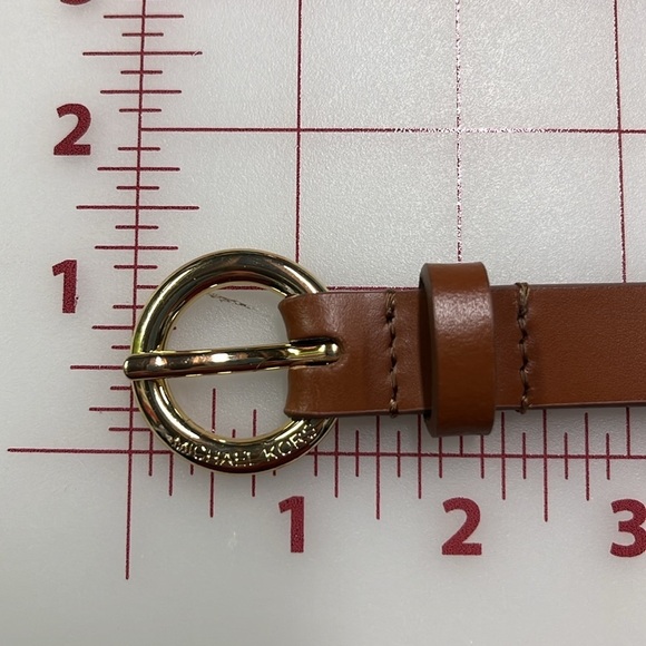 MICHAEL KORS Caramel Leather Gold Round Buckle and Gold Ring Station Belt SZ L main image 14
